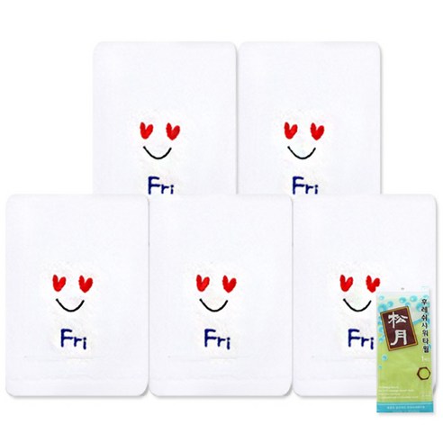 송월타월 요일기분 세면타올 5p + 후레쉬 샤워타올, 금, 연두, 1세트