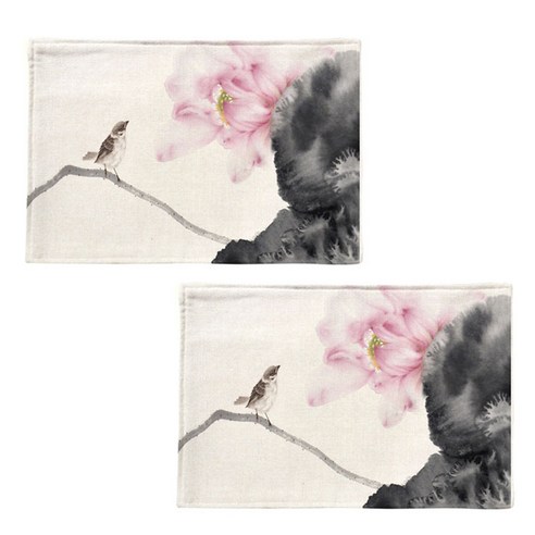 스토어33 새 동양화 키친 린넨 테이블매트 2p, F, 44 x 28 cm