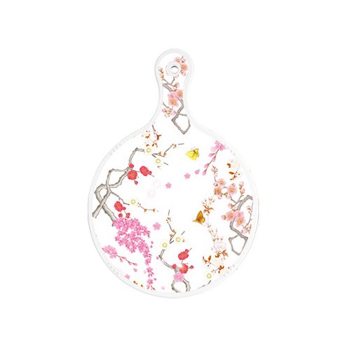 로엠디자인 양면 원형 서빙 도마 보드 로맨틱연지색floral, 패턴자국, 1개