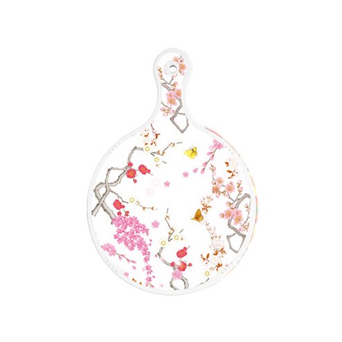 로엠디자인 양면 원형 서빙 도마 보드 로맨틱연지색floral, 체크라인다이아, 1개