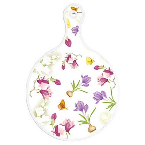 로엠디자인 양면 원형 서빙도마 보드 로맨틱청자색 floral, 훈색체크, 1개