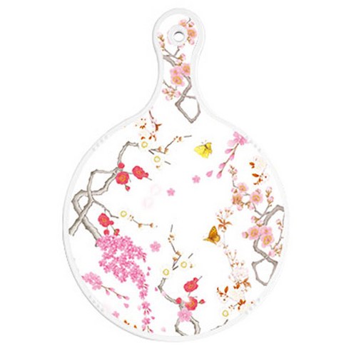 로엠디자인 양면 원형 서빙도마 보드 로맨틱연지색 floral, 청백색사선, 1개