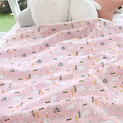 오즈맘 면 100% 리플 보들보들 유아 여름 블랭킷 중 90 x 110 cm, 폴라베어 핑크