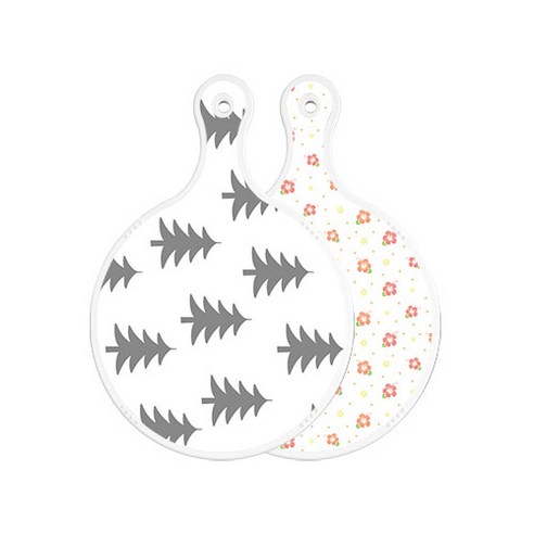 로엠디자인 양면 원형 서빙도마 보드 숲패턴3, 훈색나팔꽃화이트, 1개