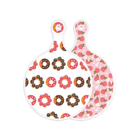 로엠디자인 양면 원형 서빙도마 초코도넛, 핑크복숭아, 1개