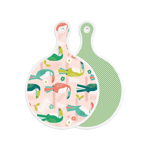 로엠디자인 양면 원형 서빙도마 구관조핑크, 초록색체크, 1개