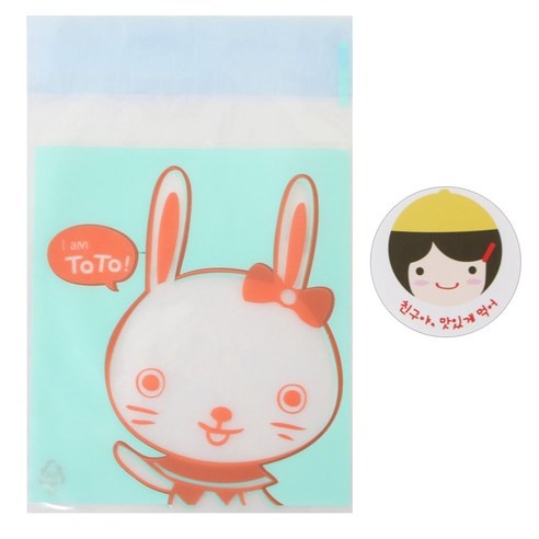 황씨네도시락 접착 야미봉투 토끼 30p + 스티커 노랑모자 걸 30p, 1세트