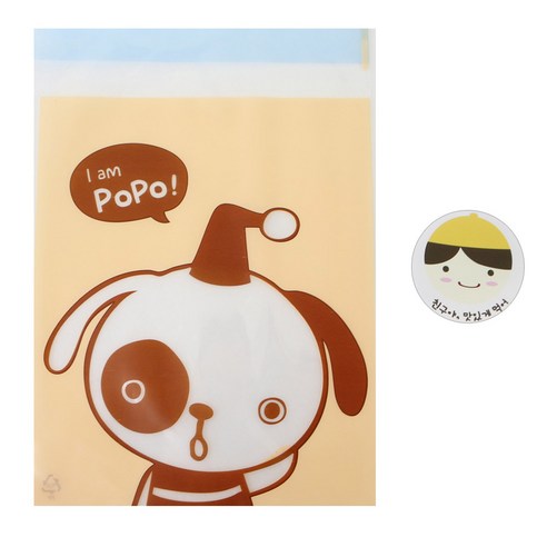 황씨네도시락 접착 야미봉투 강아지 30p + 스티커 노랑모자 보이 30p, 1세트