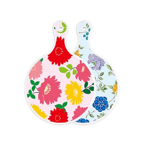 로엠디자인 양면 원형 서빙도마 국화핑크분홍, 로맨틱블루floral비색, 1개