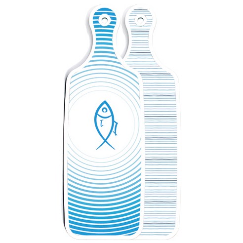 로엠디자인 양면 디자인 서빙 도마 보드 삼청색라인, 피쉬라인블루, 1개