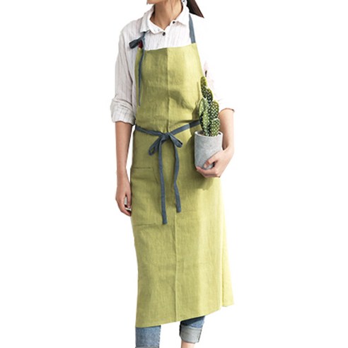 블루산업 에이프럴 린넨 앞치마, 올리브그린, 1개