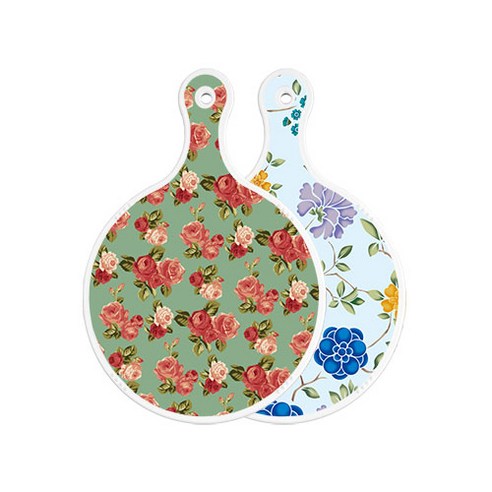 로엠디자인 양면 원형 서빙 도마 보드 취람색장미, 로맨틱블루floral비색, 1개