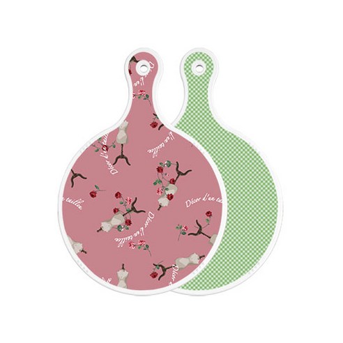 로엠디자인 양면 원형 서빙 도마 자색아트클립, 초록색체크, 1개