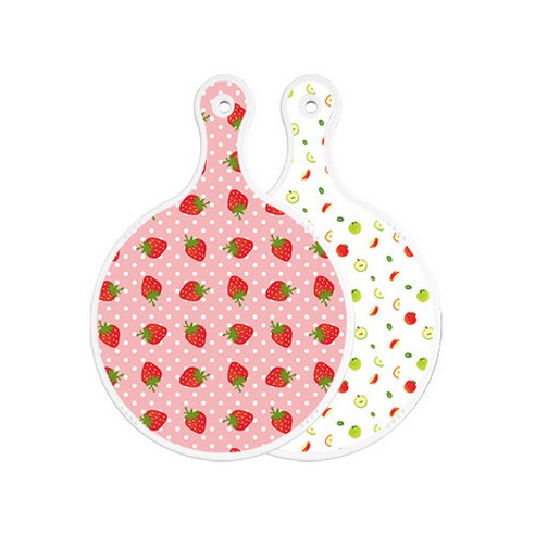 로엠디자인 양면 원형 서빙도마 핑크딸기, 사과씨, 1개