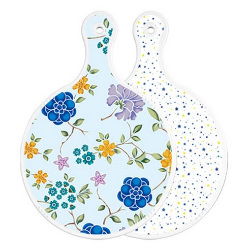로엠디자인 양면 원형 서빙 도마 보드 로맨틱블루floral비색, 블루별, 1개