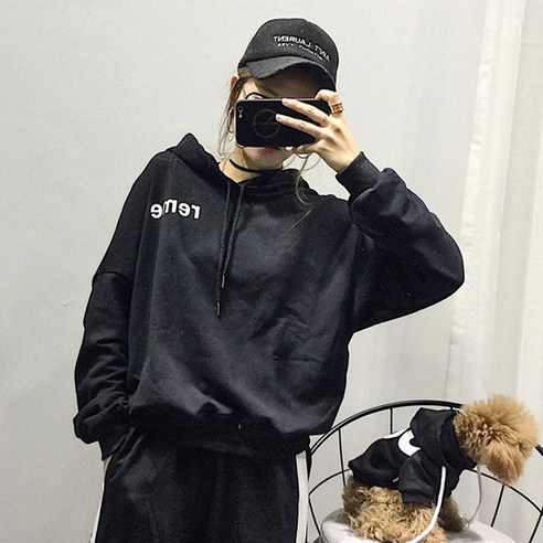 노랜드 SUP 후드 강아지 견주 커플옷, 블랙, 1개