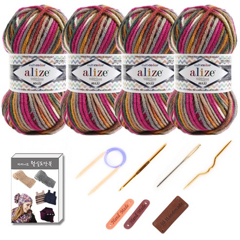 마마니트 맥시 털실 4p 목도리 DIY 세트, 52144 진핑크혼합, 1세트