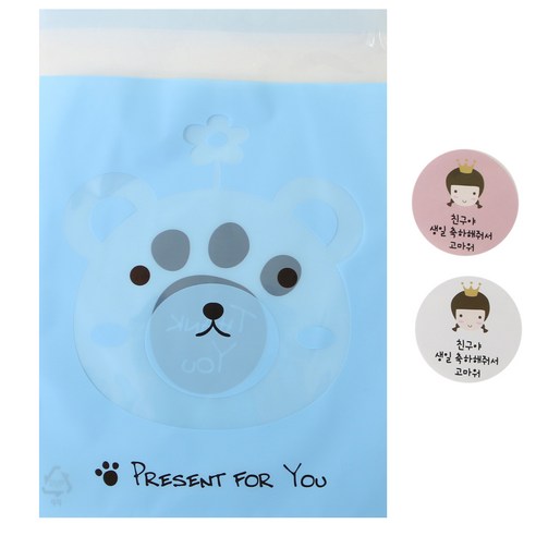 황씨네도시락 접착 애니멀 봉투 곰 100p + 왕관 걸 스티커 100p, 1세트