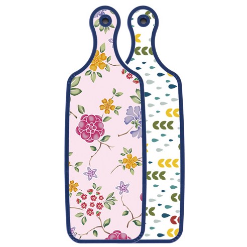 로엠디자인 블루 에디션 양면 서빙 도마 보드 빗물과새싹패턴, 로맨틱레드floral연분홍색, 1개