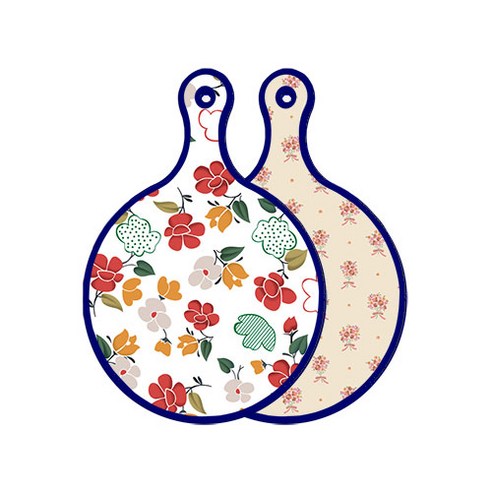 로엠디자인 블루에디션 양면 디자인 원형 서빙도마 floral목련패턴, 담황색꽃다발, 1개