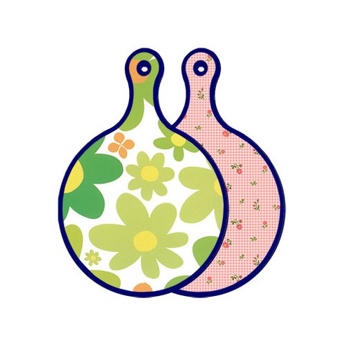 로엠디자인 블루에디션 양면 원형 서빙 도마 floral 개나리, 핑크플라워체크, 1개