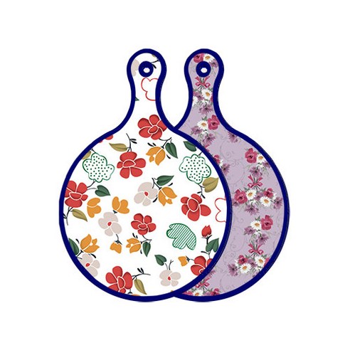 로엠디자인 블루에디션 양면 디자인 원형 서빙도마 floral목련패턴, 벽람색플라워, 1개