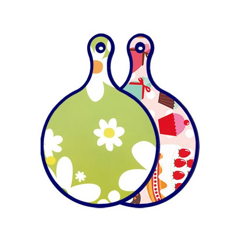 로엠디자인 블루에디션 양면 원형 서빙 도마 floral design하얀개나리, 꼬마도넛, 1개
