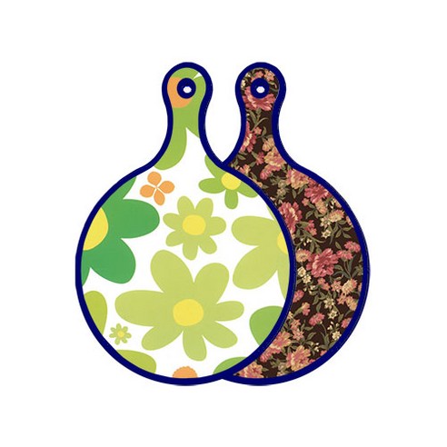 로엠디자인 블루에디션 양면 원형 서빙 도마 floral 개나리, 블랙가든아트, 1개