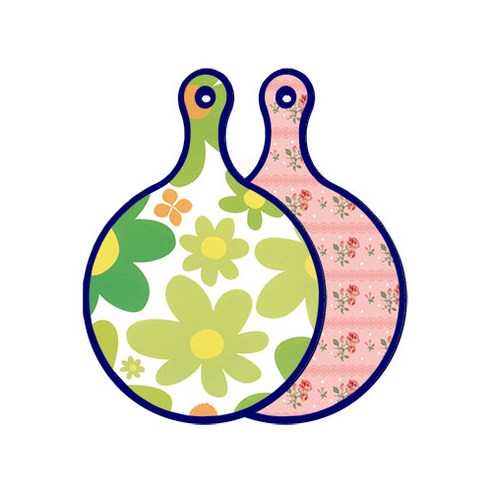 로엠디자인 블루에디션 양면 원형 서빙 도마 floral 개나리, 핑크로즈, 1개