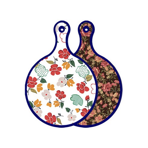 로엠디자인 블루에디션 양면 디자인 원형 서빙도마 floral목련패턴, 블랙가든아트, 1개