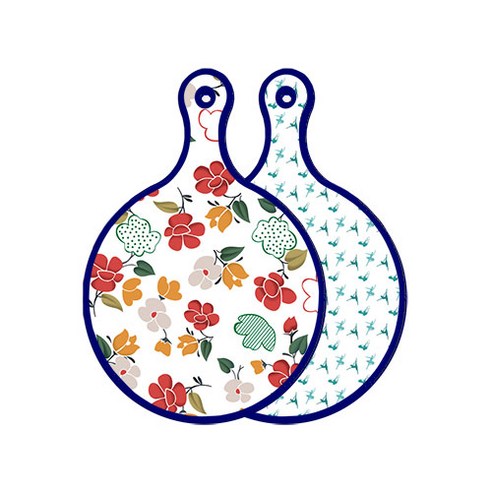 로엠디자인 블루에디션 양면 디자인 원형 서빙도마 floral목련패턴, 발레, 1개