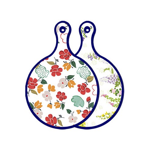 로엠디자인 블루에디션 양면 디자인 원형 서빙도마 floral목련패턴, 화단, 1개