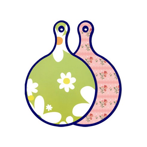 로엠디자인 블루에디션 양면 원형 서빙 도마 floral design하얀개나리, 핑크로즈, 1개