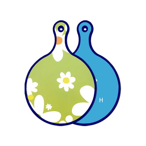 로엠디자인 블루에디션 양면 원형 서빙 도마 floral design하얀개나리, 피쉬블루, 1개