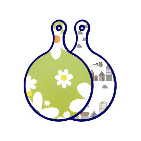 로엠디자인 블루에디션 양면 원형 서빙 도마 floral design하얀개나리, 도시클립아트, 1개