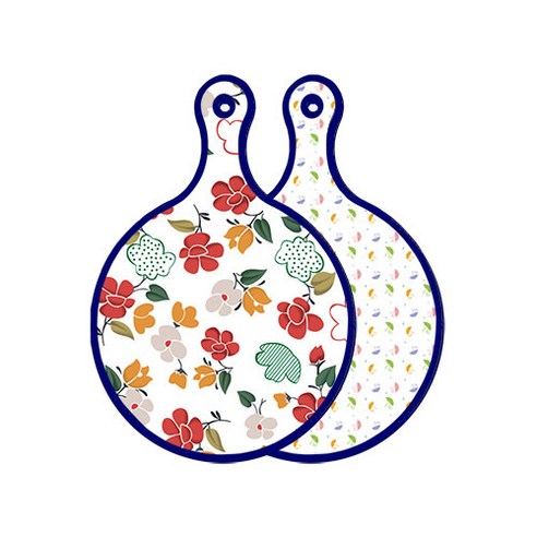 로엠디자인 블루에디션 양면 디자인 원형 서빙도마 floral목련패턴, 우산, 1개