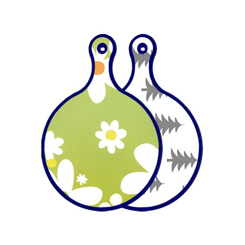 로엠디자인 블루에디션 양면 원형 서빙 도마 floral design하얀개나리, 숲패턴3, 1개