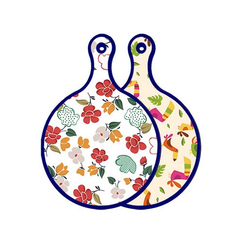 로엠디자인 블루에디션 양면 디자인 원형 서빙도마 floral목련패턴, 구관조담황색, 1개