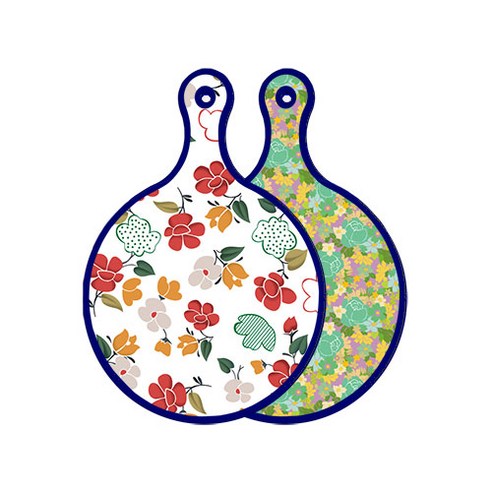 로엠디자인 블루에디션 양면 디자인 원형 서빙도마 floral목련패턴, 청록장미넝쿨, 1개