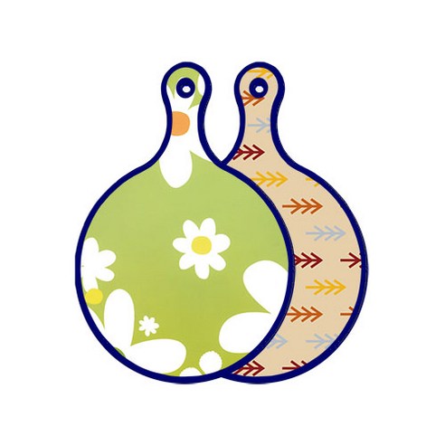 로엠디자인 블루에디션 양면 원형 서빙 도마 floral design하얀개나리, 소나무두목색, 1개