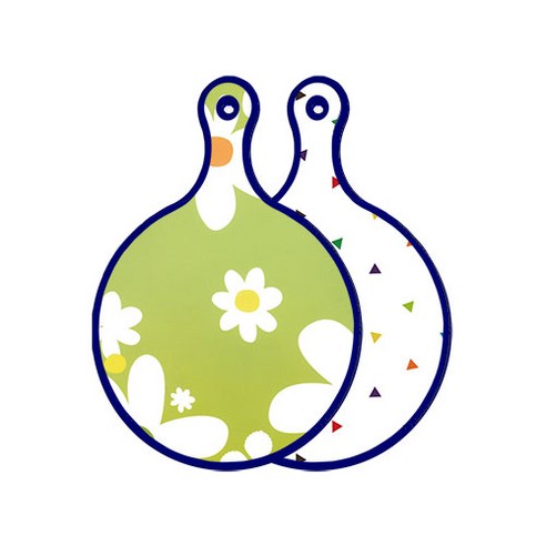 로엠디자인 블루에디션 양면 원형 서빙 도마 floral design하얀개나리, 세모점, 1개