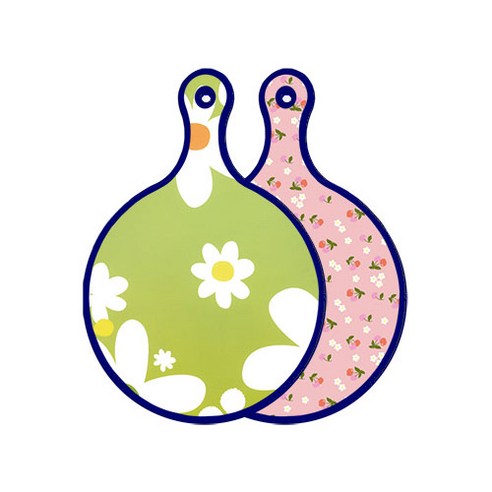 로엠디자인 블루에디션 양면 원형 서빙 도마 floral design하얀개나리, 주홍색체리, 1개