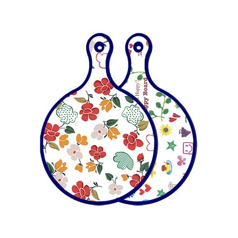 로엠디자인 블루에디션 양면 디자인 원형 서빙도마 floral목련패턴, 해피, 1개