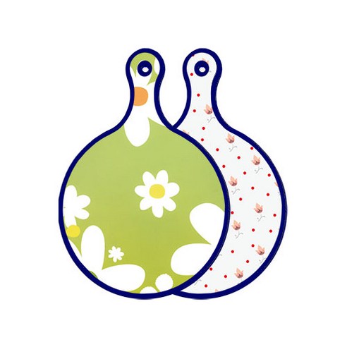 로엠디자인 블루에디션 양면 원형 서빙도마 보드 floraldesign 하얀개나리, 홍황색플라워, 1개