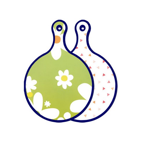 로엠디자인 블루에디션 양면 원형 서빙도마 보드 floraldesign 하얀개나리, 행황색삼각패턴, 1개