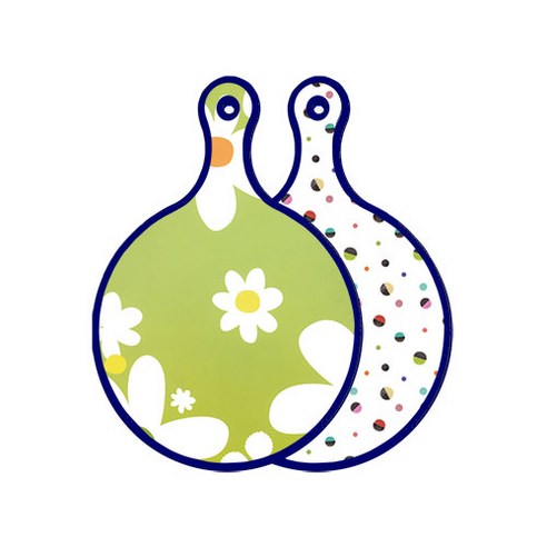 로엠디자인 블루에디션 양면 원형 서빙도마 보드 floraldesign 하얀개나리, 배색원형, 1개