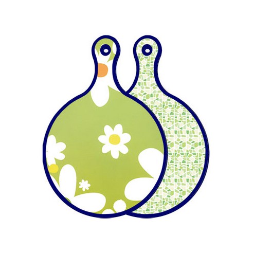 로엠디자인 블루에디션 양면 원형 서빙도마 보드 floraldesign 하얀개나리, 그린타일, 1개