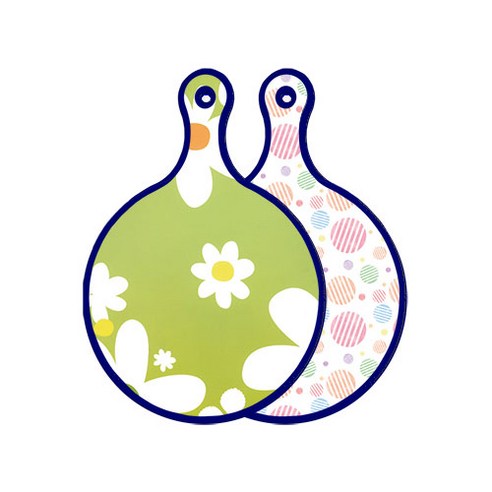 로엠디자인 블루에디션 양면 원형 서빙도마 보드 floraldesign 하얀개나리, 라인원형, 1개