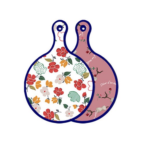로엠디자인 블루에디션 양면 원형 서빙 도마 floral 목련 패턴, 자색아트클립, 1개