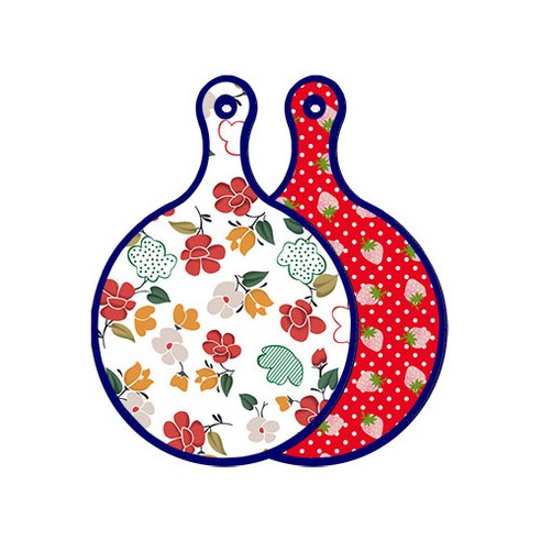 로엠디자인 블루에디션 양면 원형 서빙 도마 floral 목련 패턴, 레드딸기, 1개